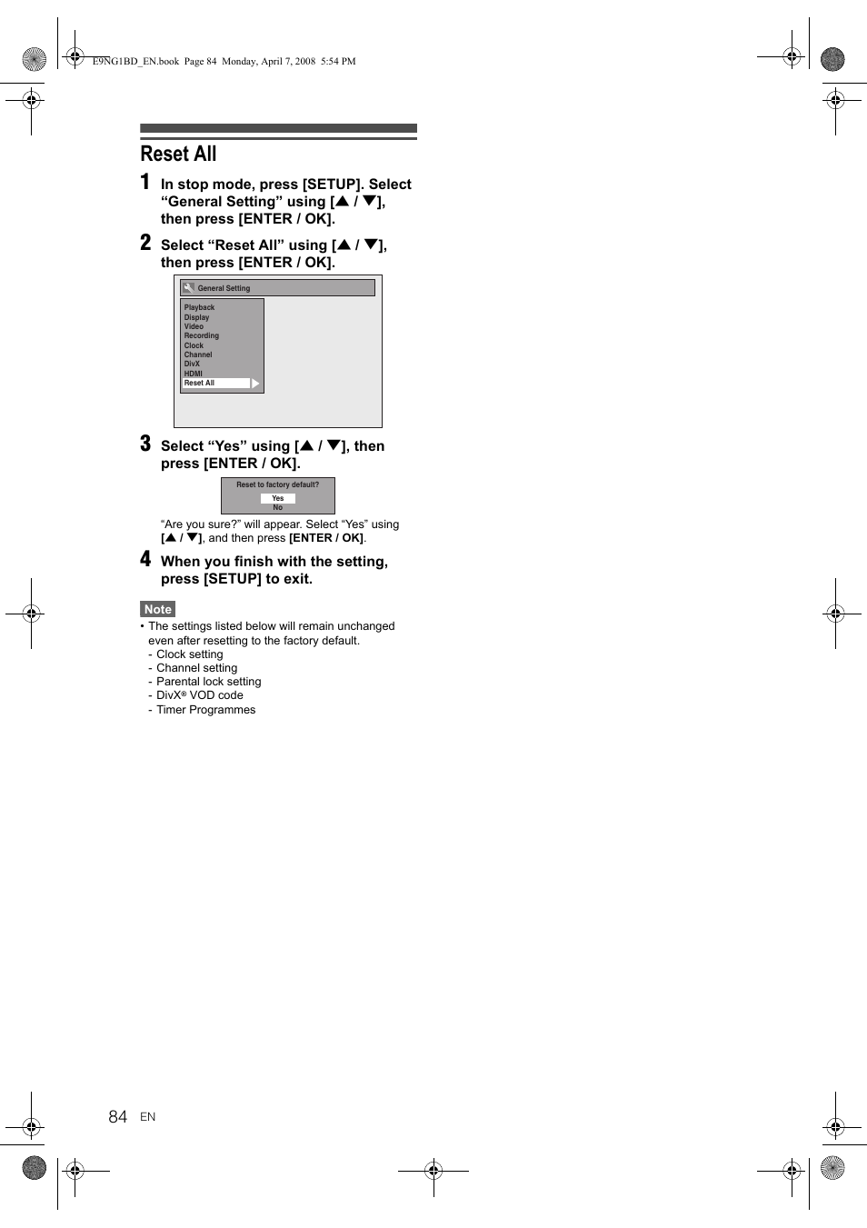 Reset all 1 | Toshiba DVR18 User Manual | Page 84 / 96