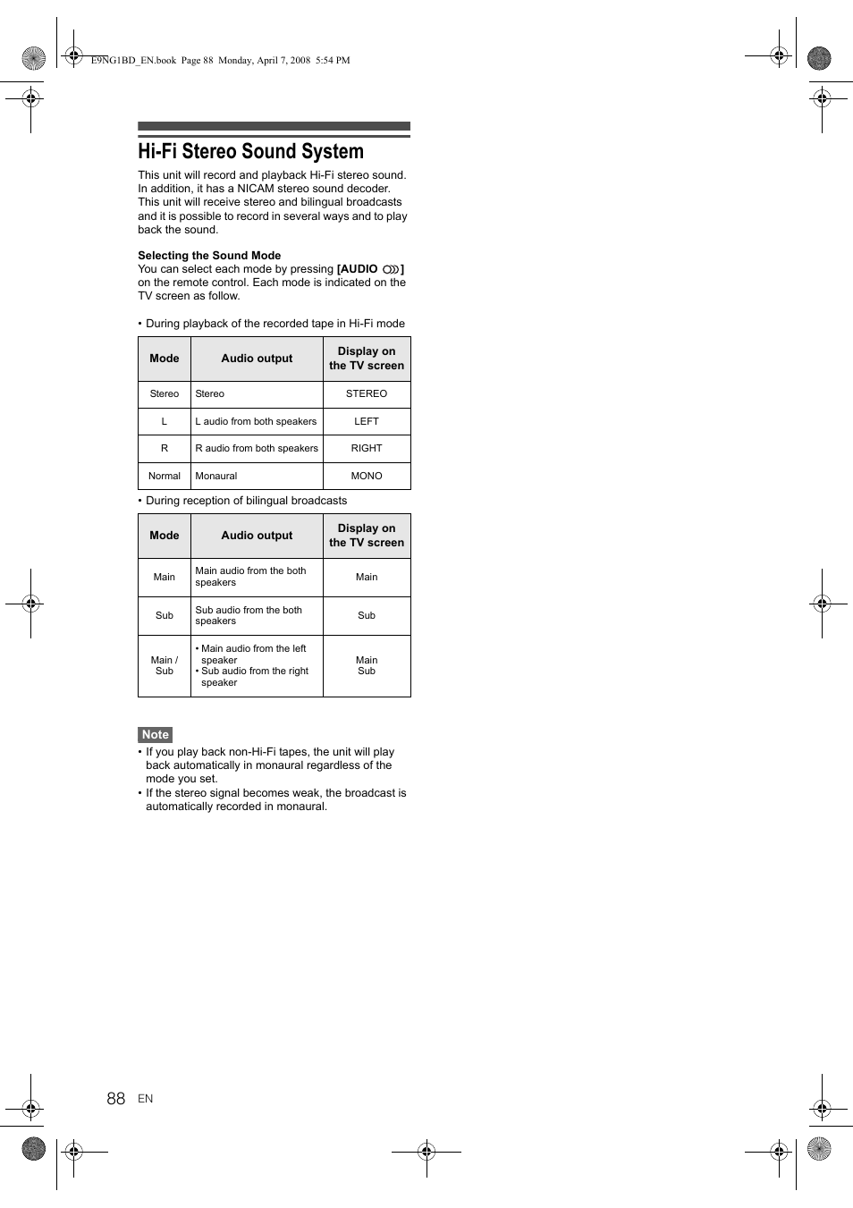 Hi-fi stereo sound system | Toshiba DVR18 User Manual | Page 88 / 96