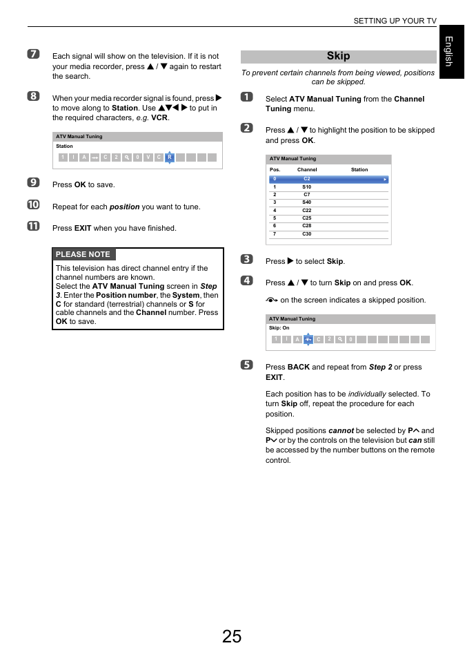 Skip, Engl ish | Toshiba L6463 User Manual | Page 25 / 95