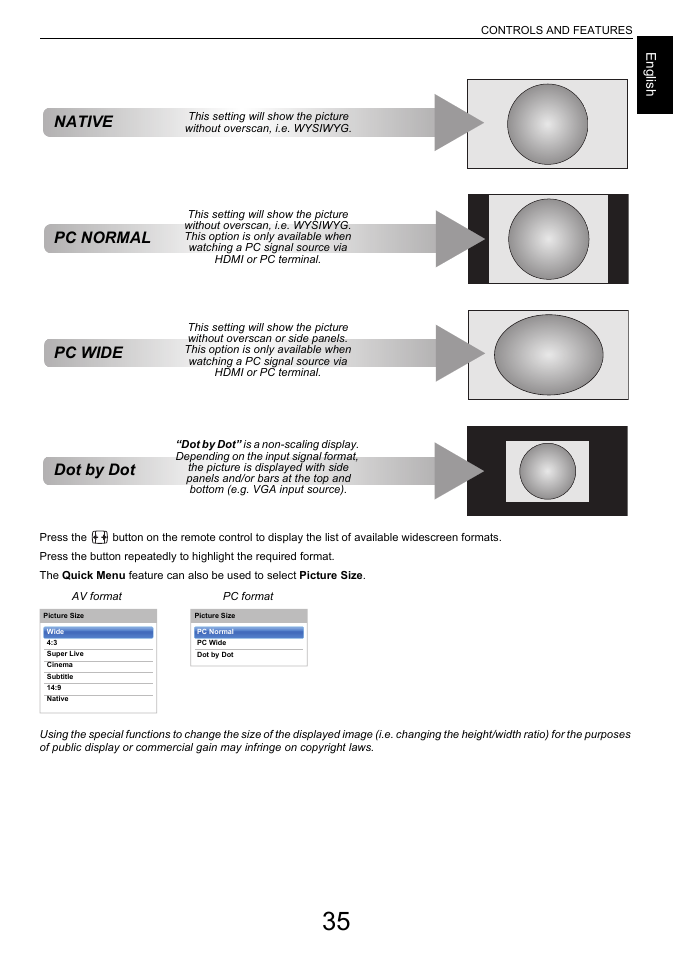 Native pc normal pc wide dot by dot | Toshiba L6463 User Manual | Page 35 / 95