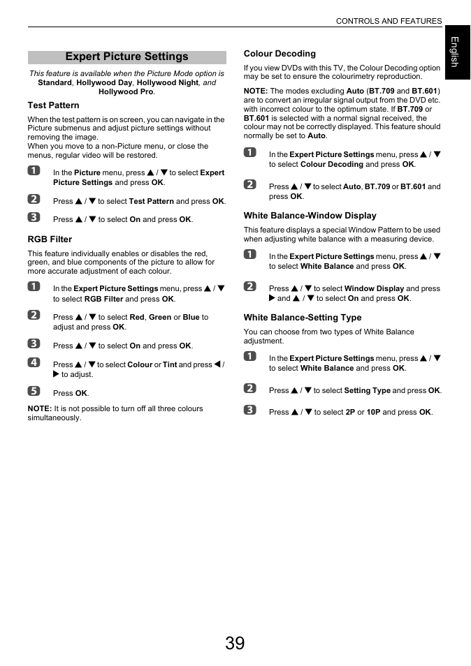 Expert picture settings | Toshiba L6463 User Manual | Page 39 / 95