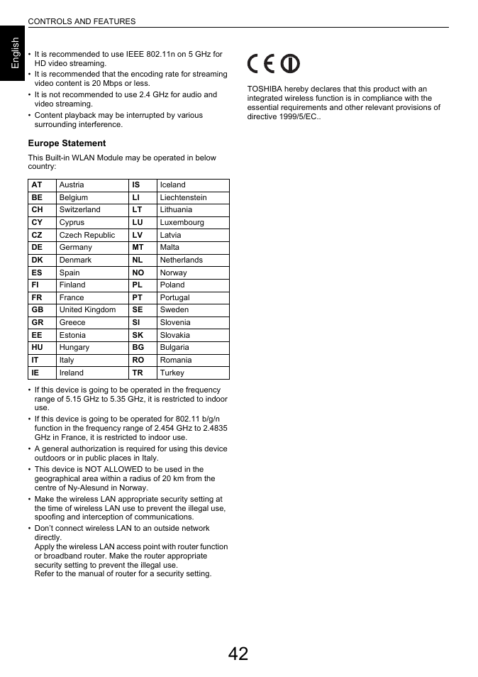 En g lis h | Toshiba L6463 User Manual | Page 42 / 95