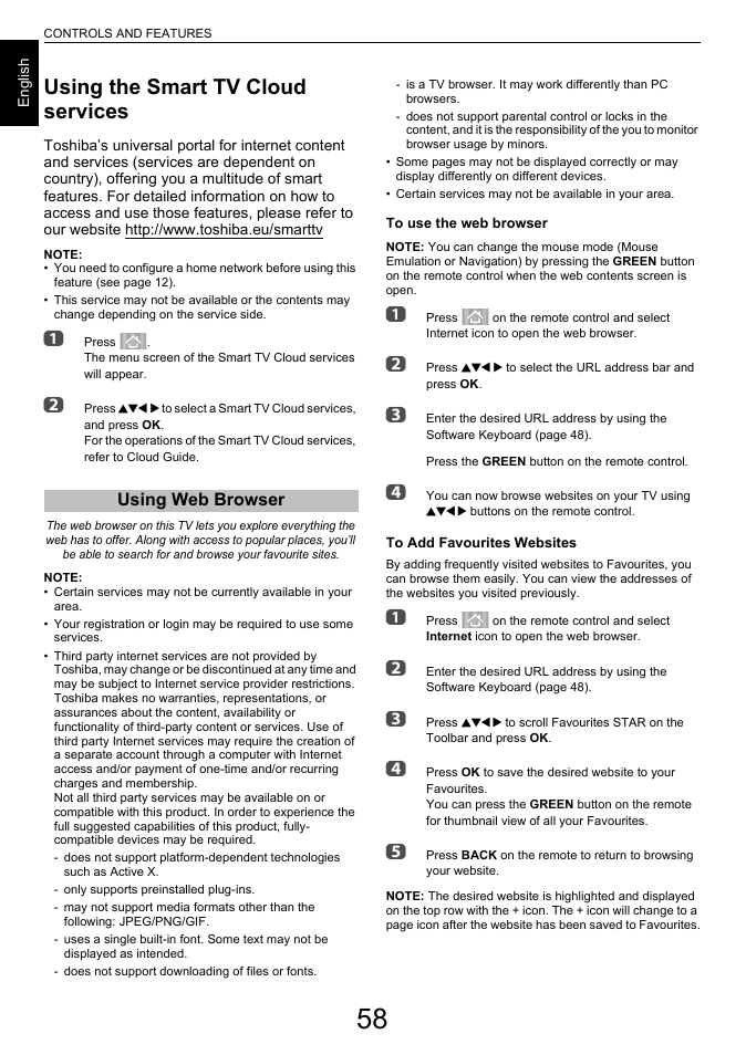 Using the smart tv cloud services, Using web browser | Toshiba L6463 User Manual | Page 58 / 95