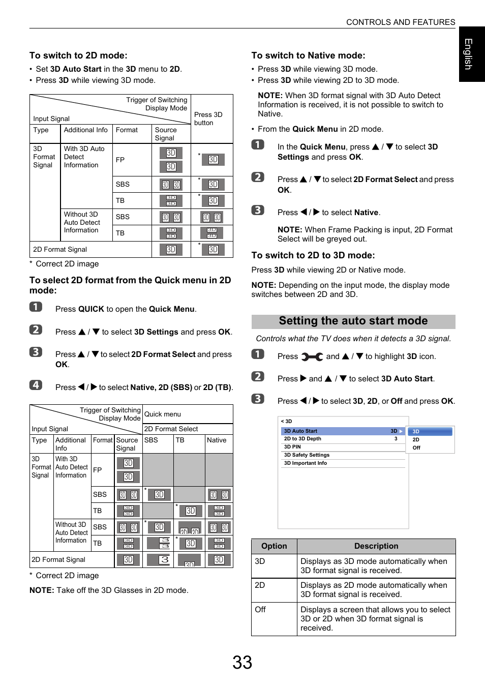 Setting the auto start mode, See “setting the auto start mode, Engl ish | Toshiba M9363 User Manual | Page 33 / 106