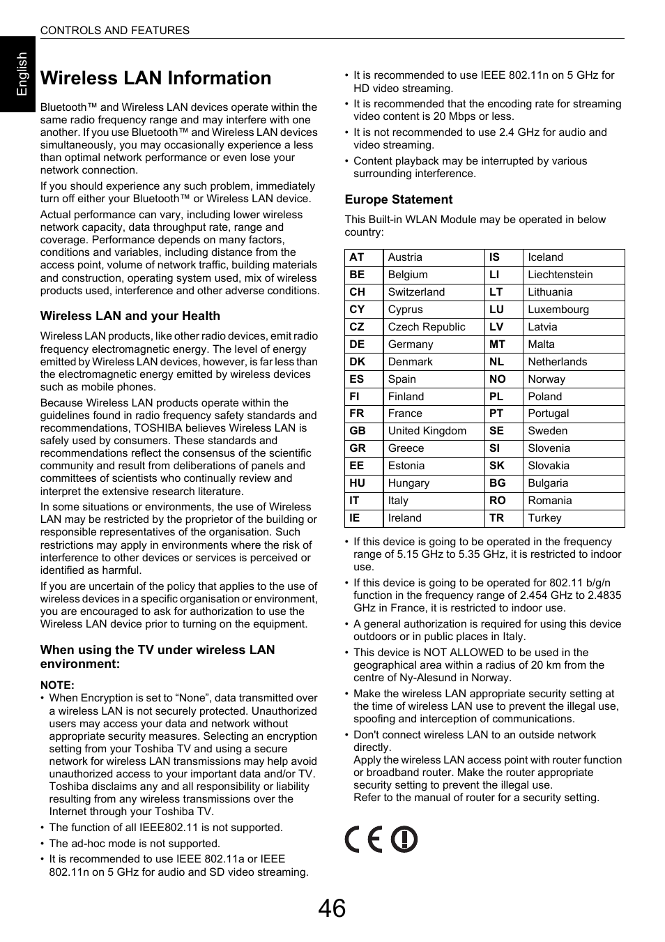 Wireless lan information | Toshiba M9363 User Manual | Page 46 / 106