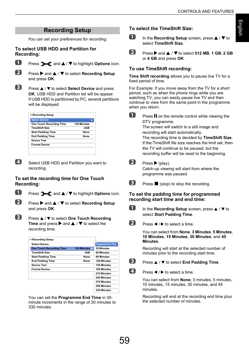 Recording setup | Toshiba M9363 User Manual | Page 59 / 106