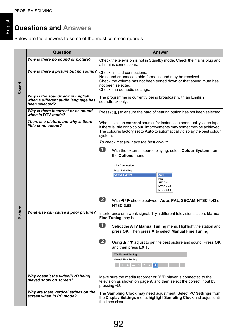 Problem solving, Questions and answers | Toshiba M9363 User Manual | Page 92 / 106