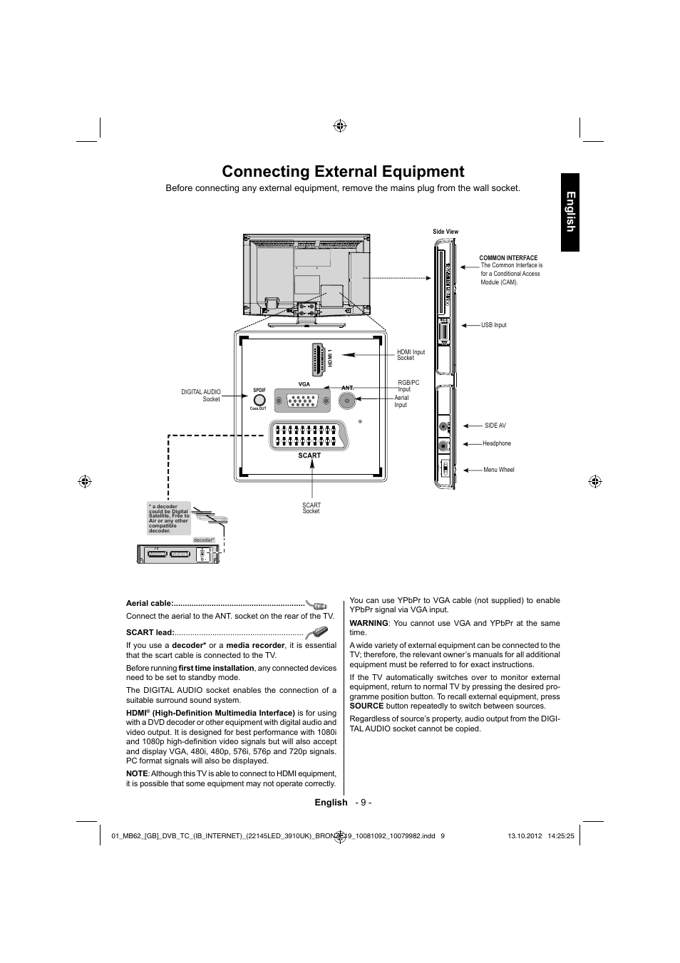 Connecting external equipment, English | Toshiba BL712 User Manual | Page 10 / 44