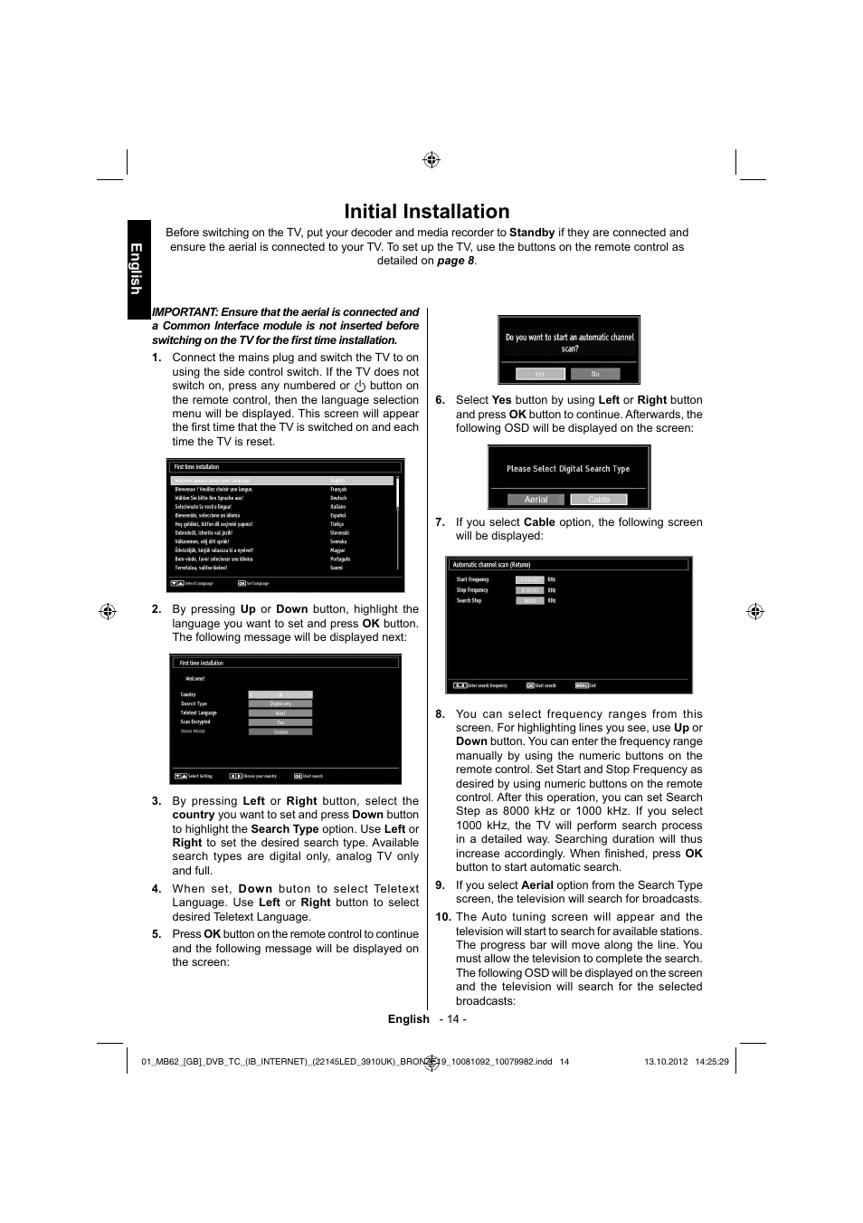 Initial installation, English | Toshiba BL712 User Manual | Page 15 / 44