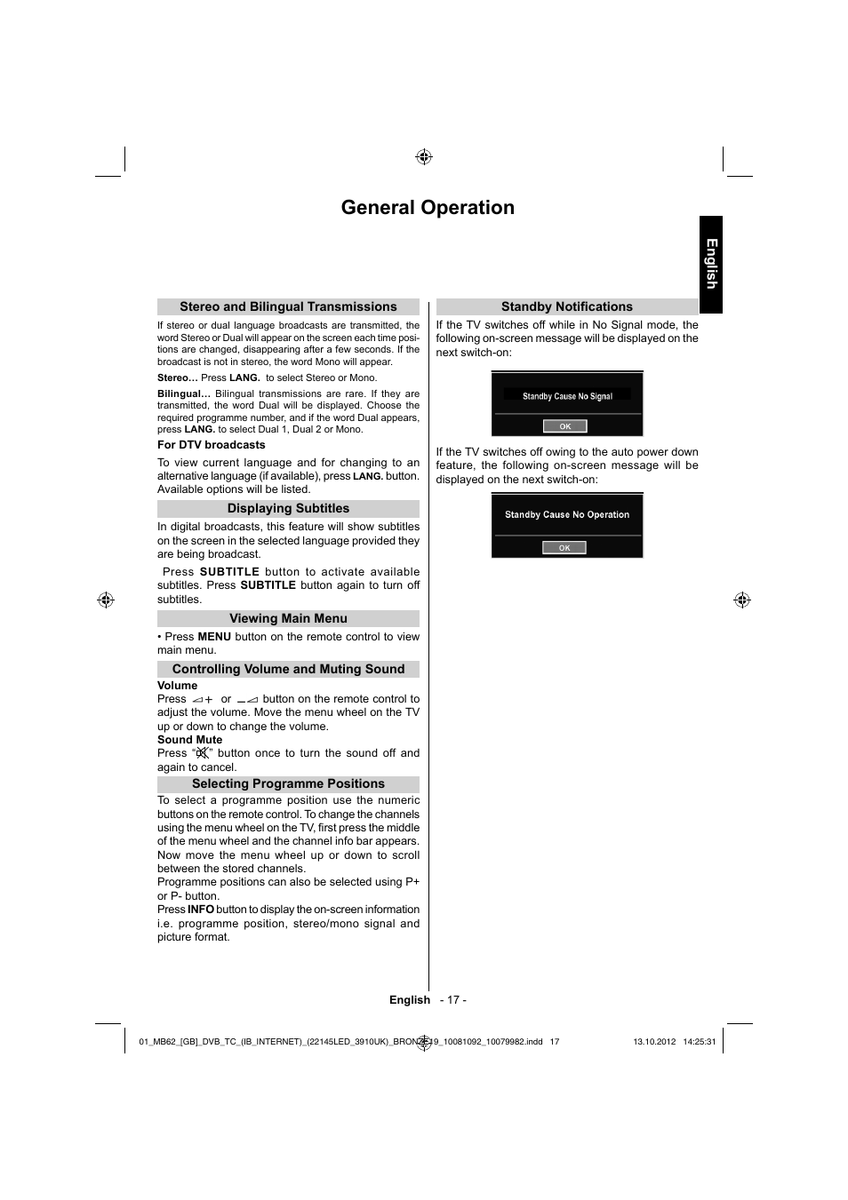 General operation, English | Toshiba BL712 User Manual | Page 18 / 44