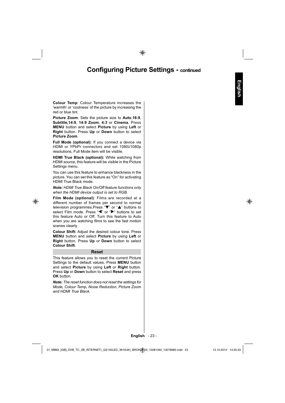 Confi guring picture settings | Toshiba BL712 User Manual | Page 24 / 44