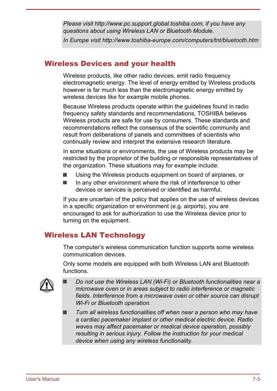 Wireless devices and your health, Wireless lan technology | Toshiba Satellite NB10T-A User Manual | Page 102 / 116