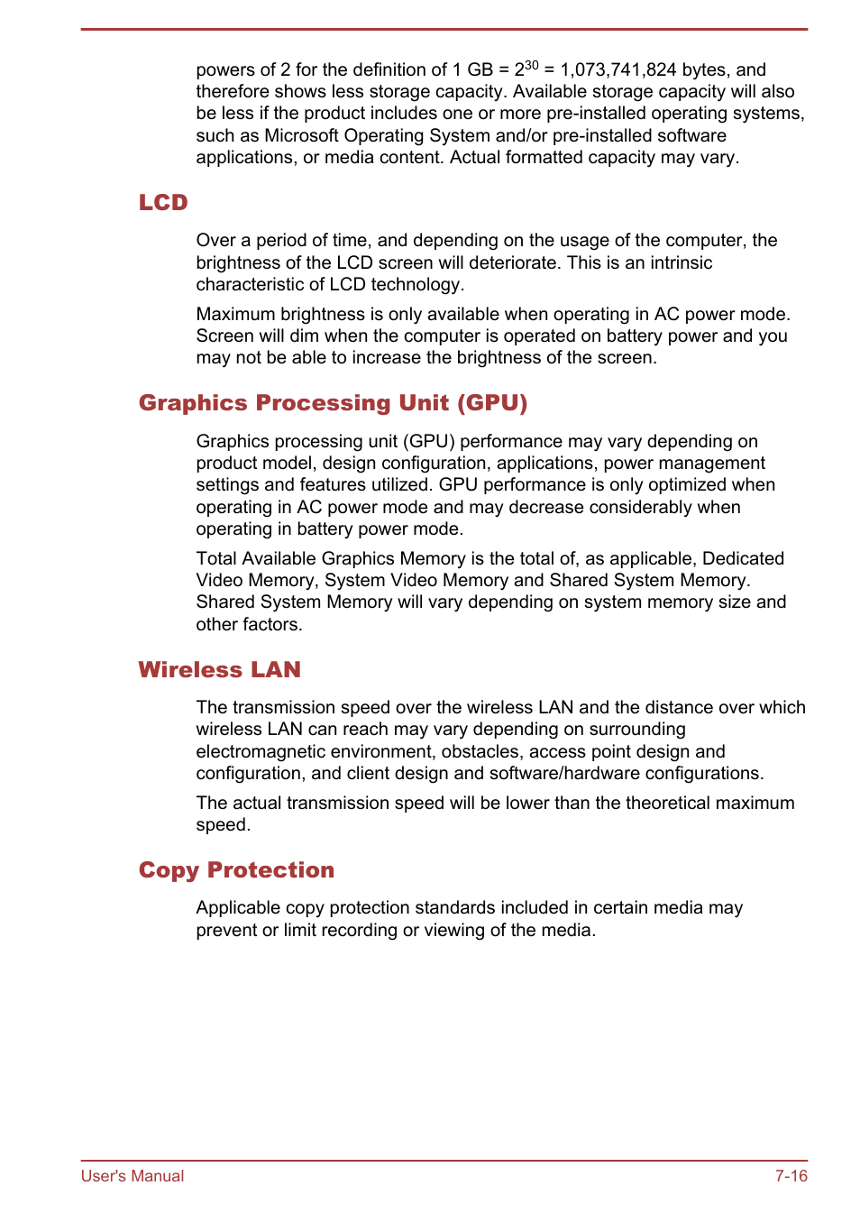 Graphics processing unit (gpu), Wireless lan, Copy protection | Toshiba Satellite NB10T-A User Manual | Page 113 / 116