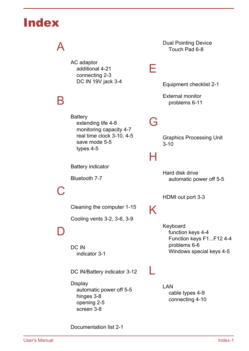 Index, Index a | Toshiba Satellite NB10T-A User Manual | Page 114 / 116