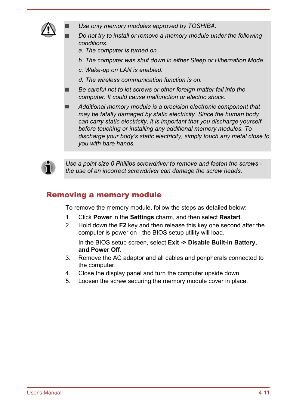 Removing a memory module | Toshiba Satellite NB10T-A User Manual | Page 55 / 116