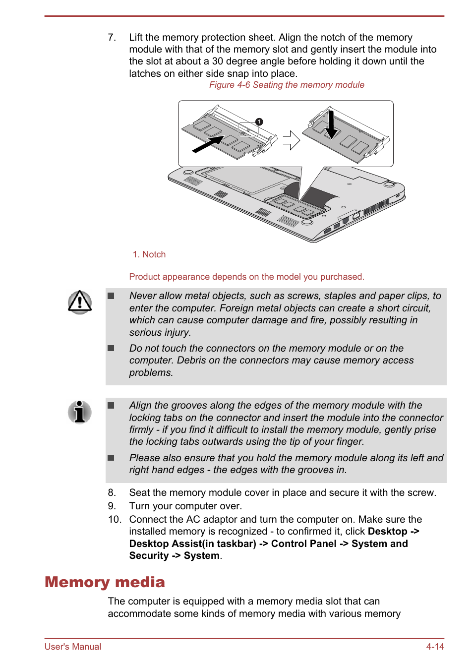 Memory media, Memory media -14 | Toshiba Satellite NB10T-A User Manual | Page 58 / 116