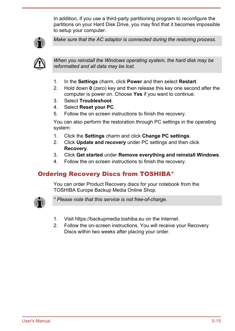 Ordering recovery discs from toshiba | Toshiba Satellite NB10T-A User Manual | Page 83 / 116