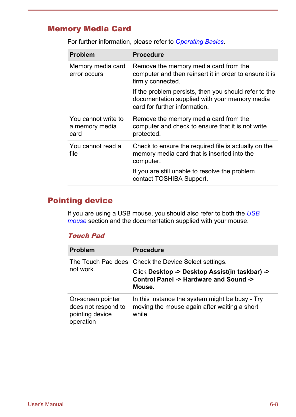 Memory media card, Pointing device | Toshiba Satellite NB10T-A User Manual | Page 91 / 116