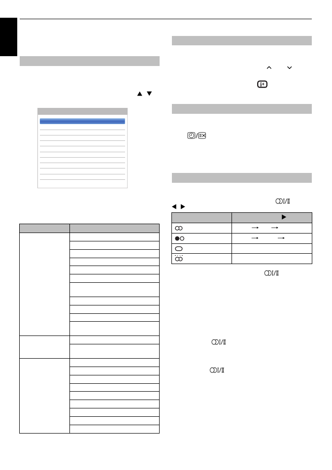 Controls and features, General controls, Quick menu | Selecting channels, The time display – analogue only, Stereo and bilingual transmissions, En g lis h | Toshiba M6363 User Manual | Page 28 / 94