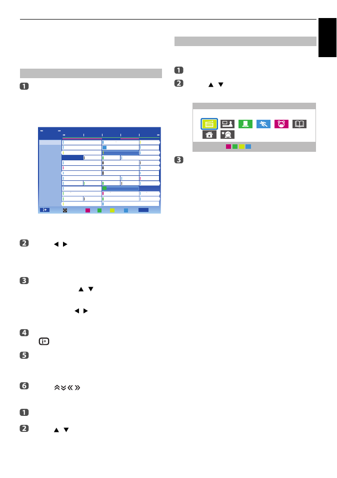 Using epg (electronic programme guide), Using broadcast guide, Genre selection/searching | Using broadcast guide genre selection/searching, Engl ish, Updating epg | Toshiba M6363 User Manual | Page 71 / 94