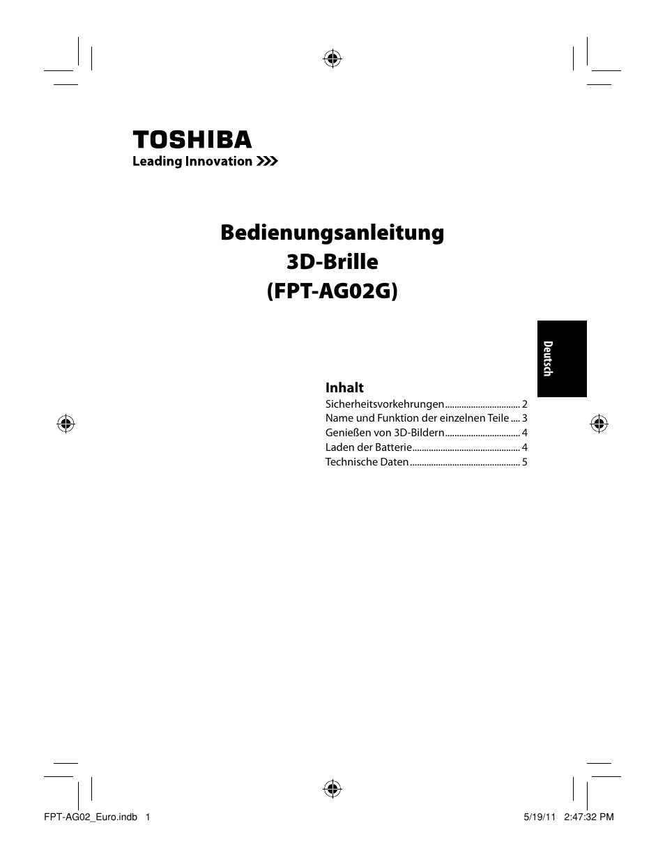 Bedienungsanleitung 3d-brille (fpt-ag02g) | Toshiba FPTAG02G User Manual | Page 15 / 108