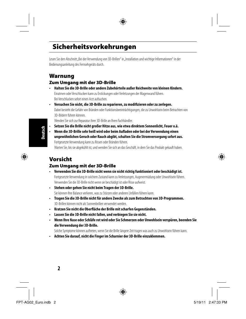 Sicherheitsvorkehrungen, Warnung, Vorsicht | Toshiba FPTAG02G User Manual | Page 16 / 108