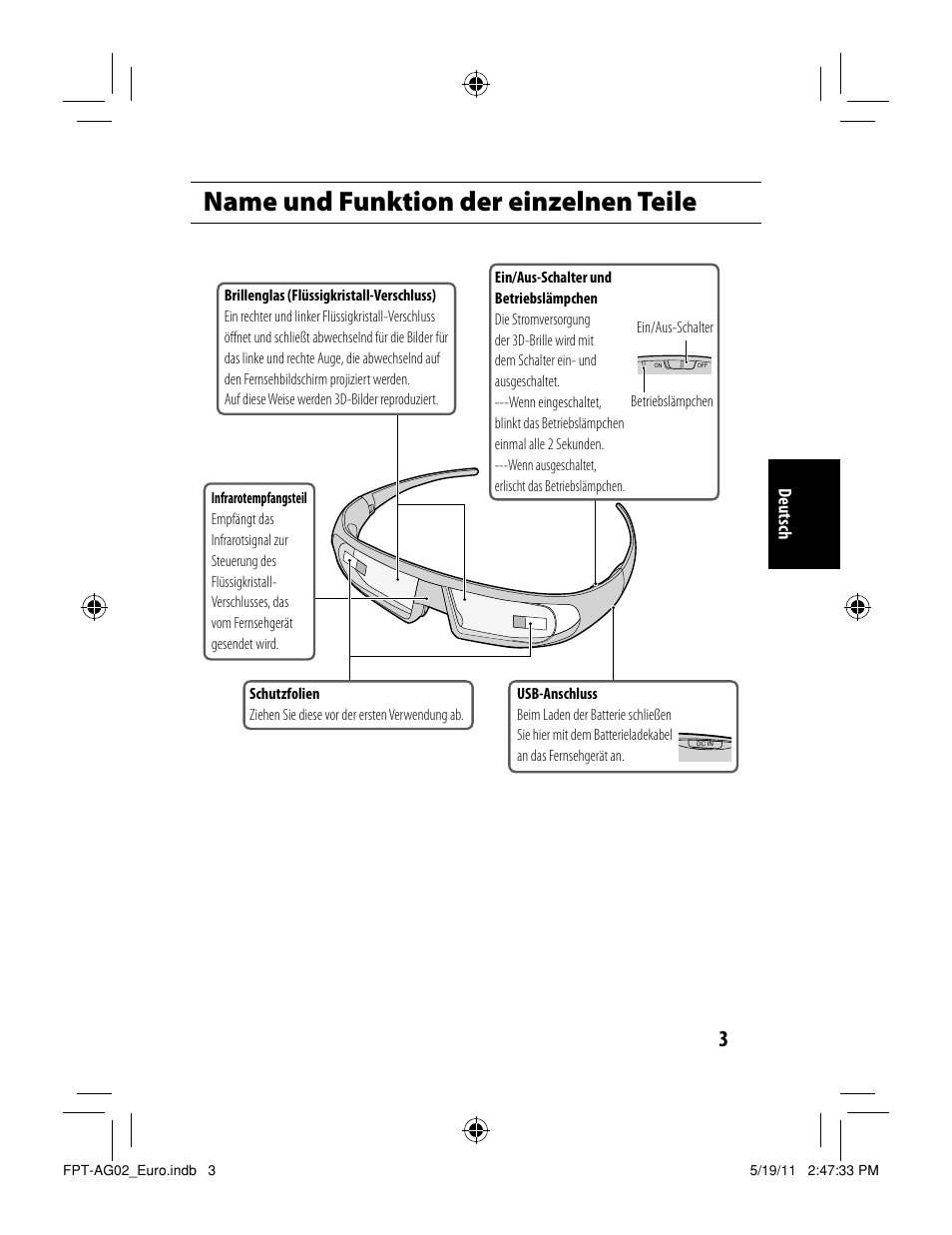 Name und funktion der einzelnen teile | Toshiba FPTAG02G User Manual | Page 17 / 108