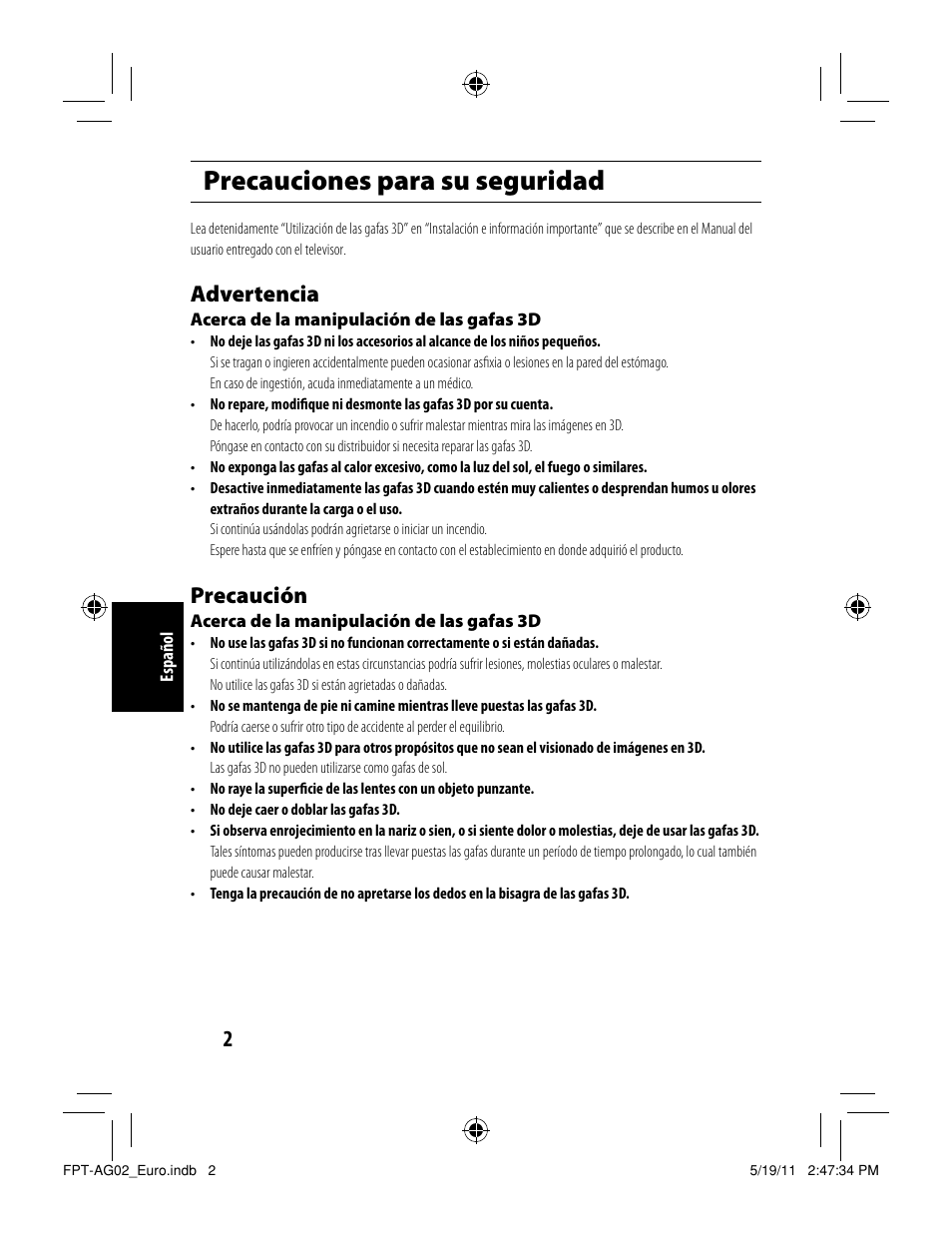 Precauciones para su seguridad, Advertencia, Precaución | Toshiba FPTAG02G User Manual | Page 22 / 108