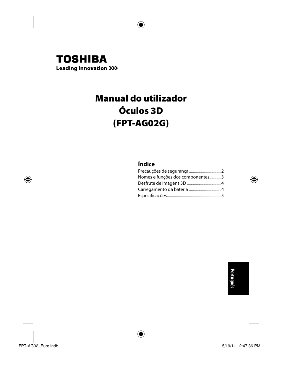 Manual do utilizador óculos 3d (fpt-ag02g) | Toshiba FPTAG02G User Manual | Page 33 / 108