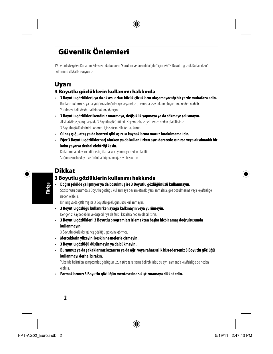 Güvenlik önlemleri, Uyarı, Dikkat | Toshiba FPTAG02G User Manual | Page 58 / 108