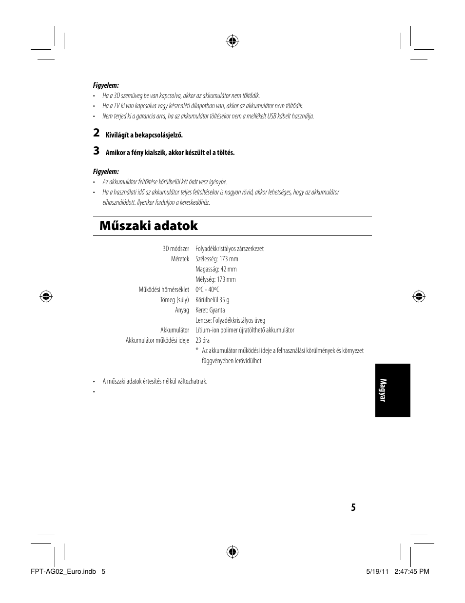 Műszaki adatok | Toshiba FPTAG02G User Manual | Page 67 / 108