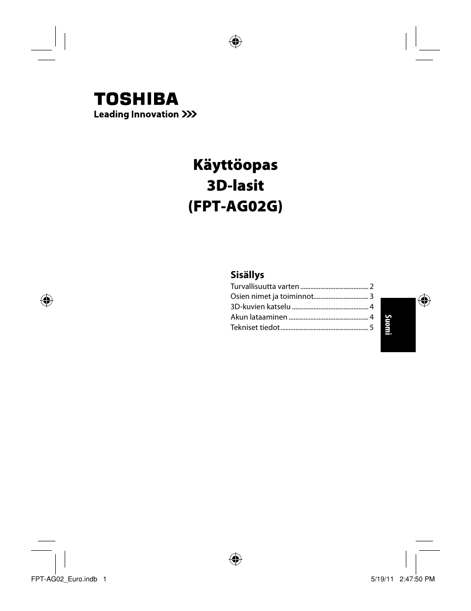 Käyttöopas 3d-lasit (fpt-ag02g) | Toshiba FPTAG02G User Manual | Page 93 / 108