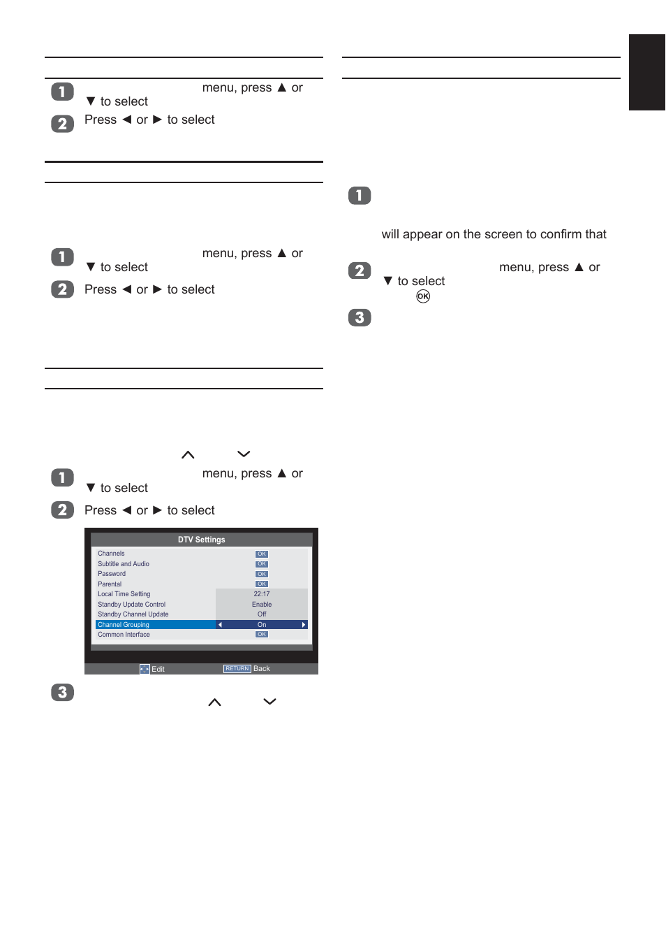 Common interface, Standby update control, Standby channel update | Channel grouping | Toshiba L2433 User Manual | Page 23 / 59