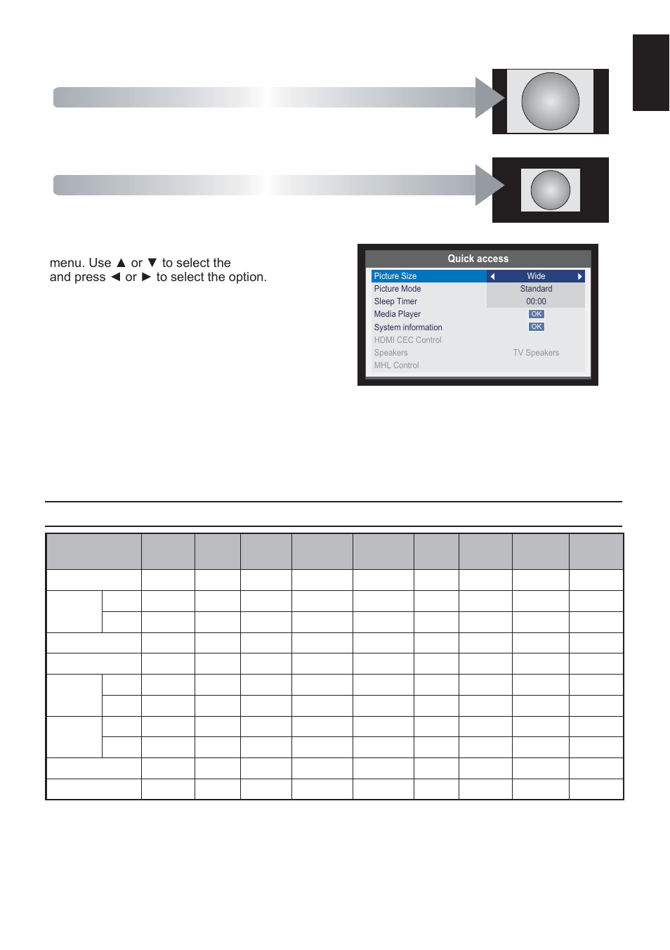 Available picture size and position control, Normal, Dot by dot | Toshiba L2433 User Manual | Page 29 / 59