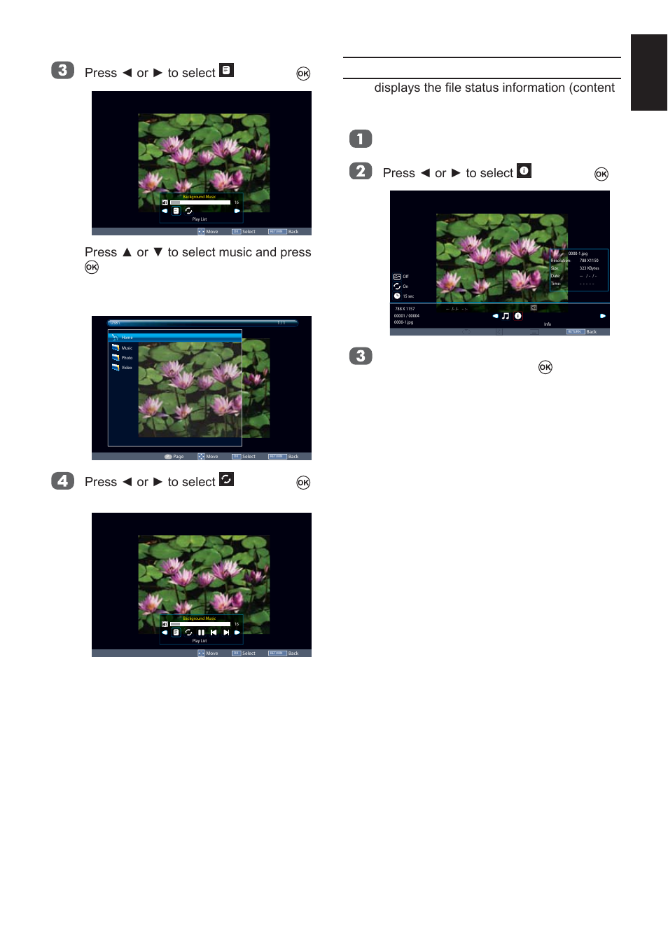 Photo info, English 3uhvvżruźwrvhohfw and press | Toshiba L2433 User Manual | Page 35 / 59