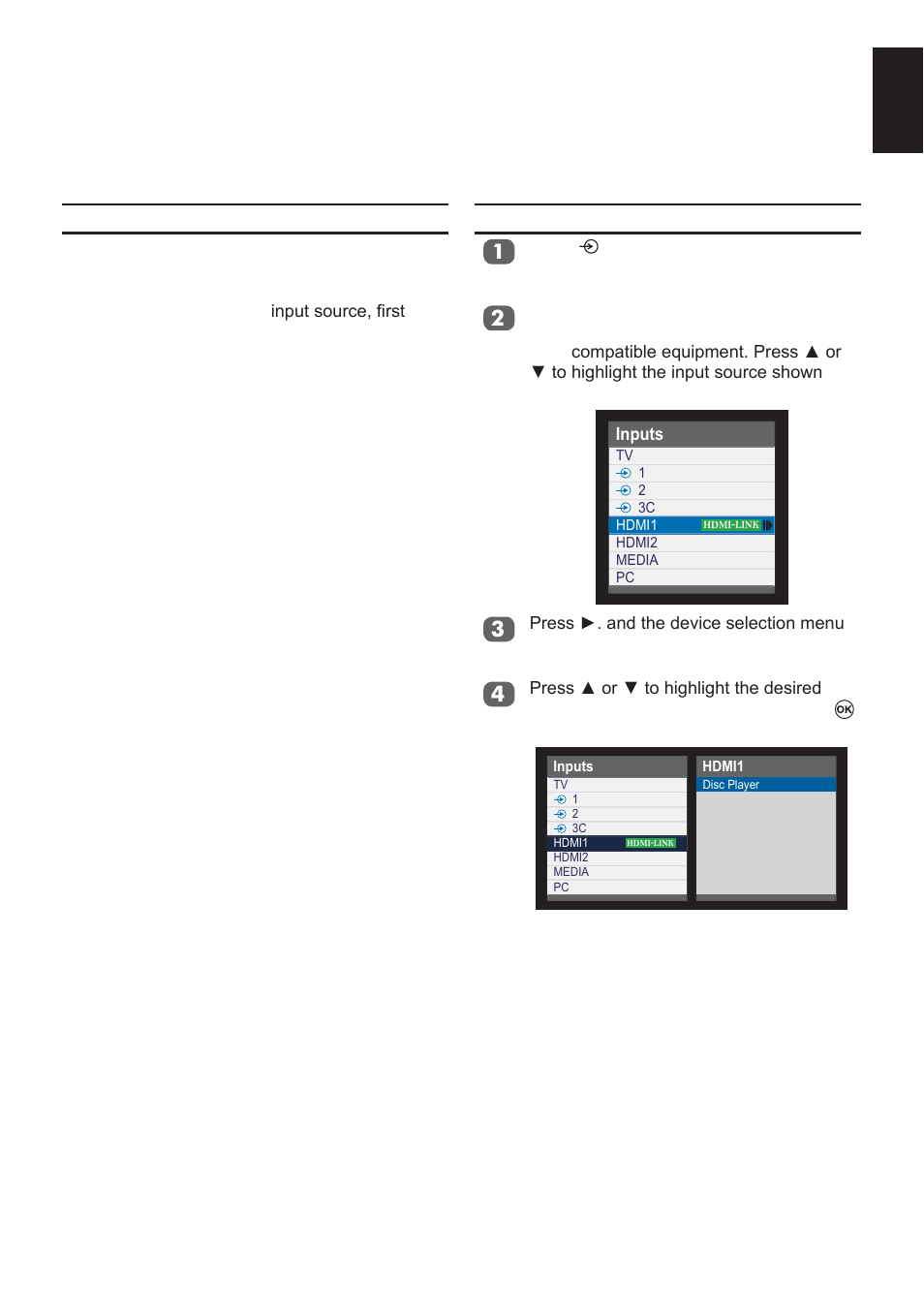 Hdmi cec control, Equipment control, Select hdmi cec device | Toshiba L2433 User Manual | Page 41 / 59