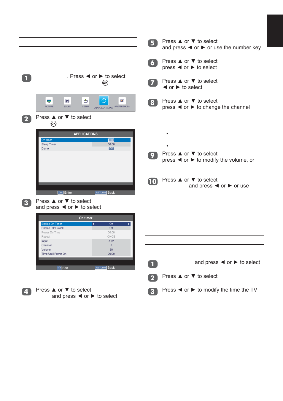 Preference controls, On timer, Sleep timer | Toshiba L2433 User Manual | Page 47 / 59