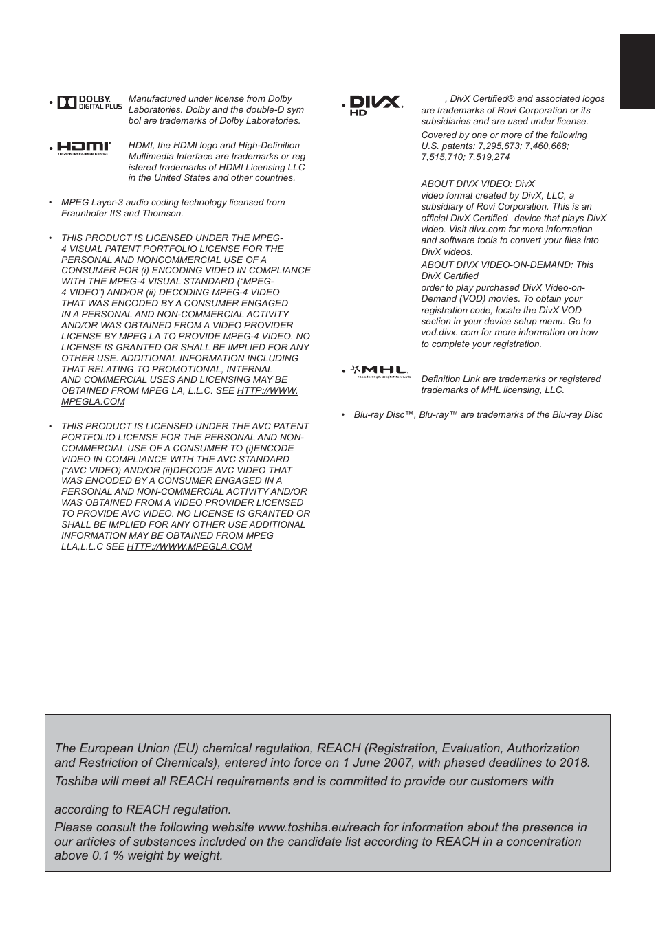 License information, English | Toshiba L2433 User Manual | Page 57 / 59