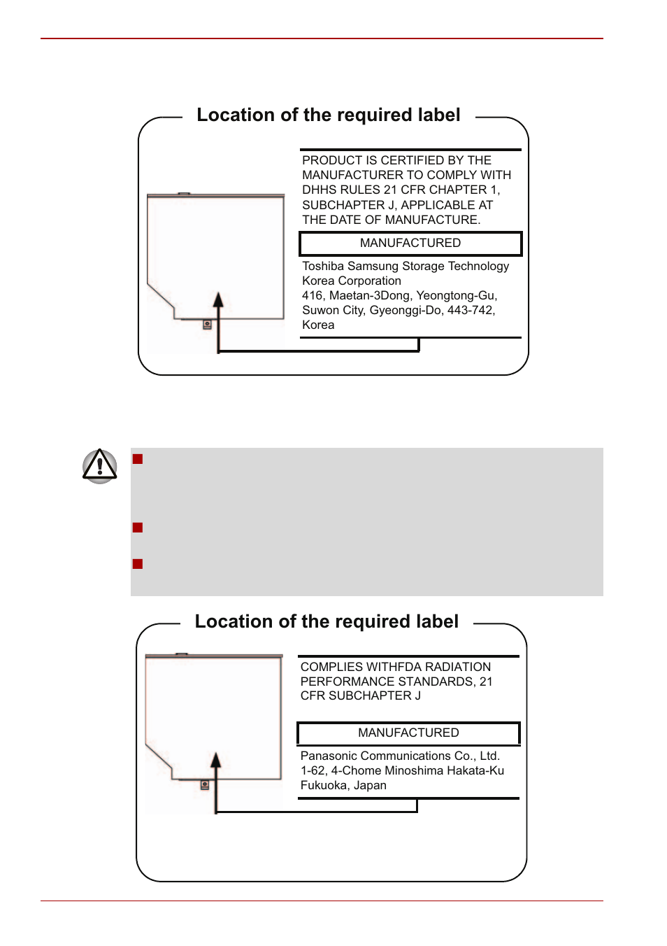 Location of the required label | Toshiba Satellite Pro L550 User Manual | Page 10 / 204