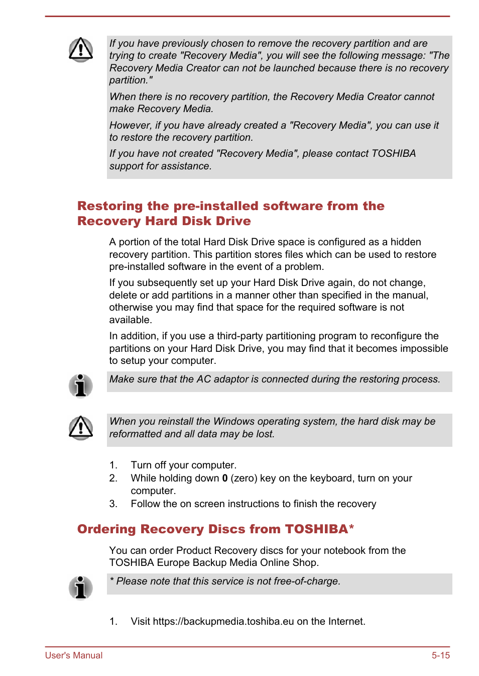 Ordering recovery discs from toshiba | Toshiba Satellite L70T-A User Manual | Page 101 / 137
