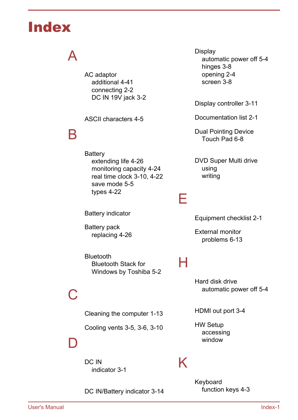 Index, Index a | Toshiba Satellite L70T-A User Manual | Page 135 / 137