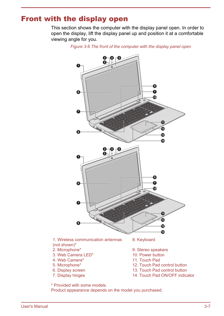Front with the display open, Front with the display open -7 | Toshiba Satellite L70T-A User Manual | Page 35 / 137