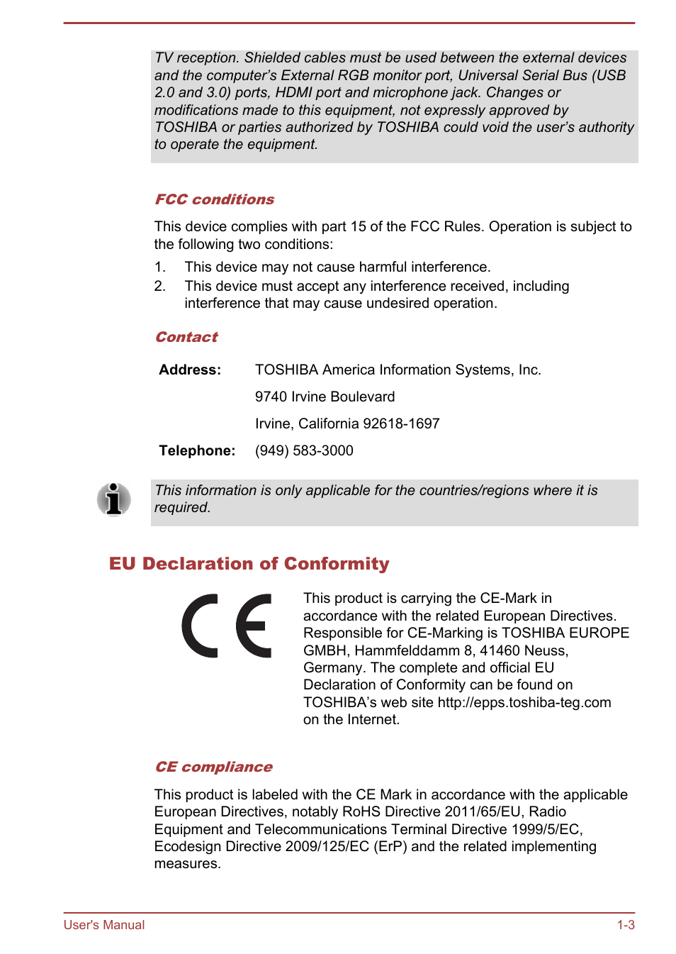 Eu declaration of conformity | Toshiba Satellite L70T-A User Manual | Page 6 / 137