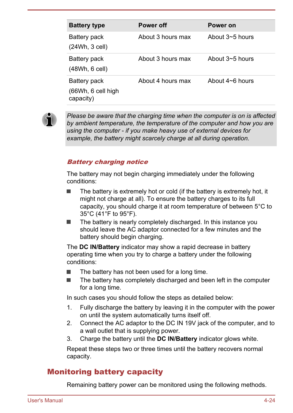 Monitoring battery capacity | Toshiba Satellite L70T-A User Manual | Page 67 / 137