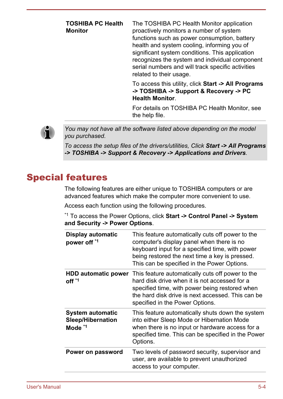 Special features, Special features -4 | Toshiba Satellite L70T-A User Manual | Page 90 / 137