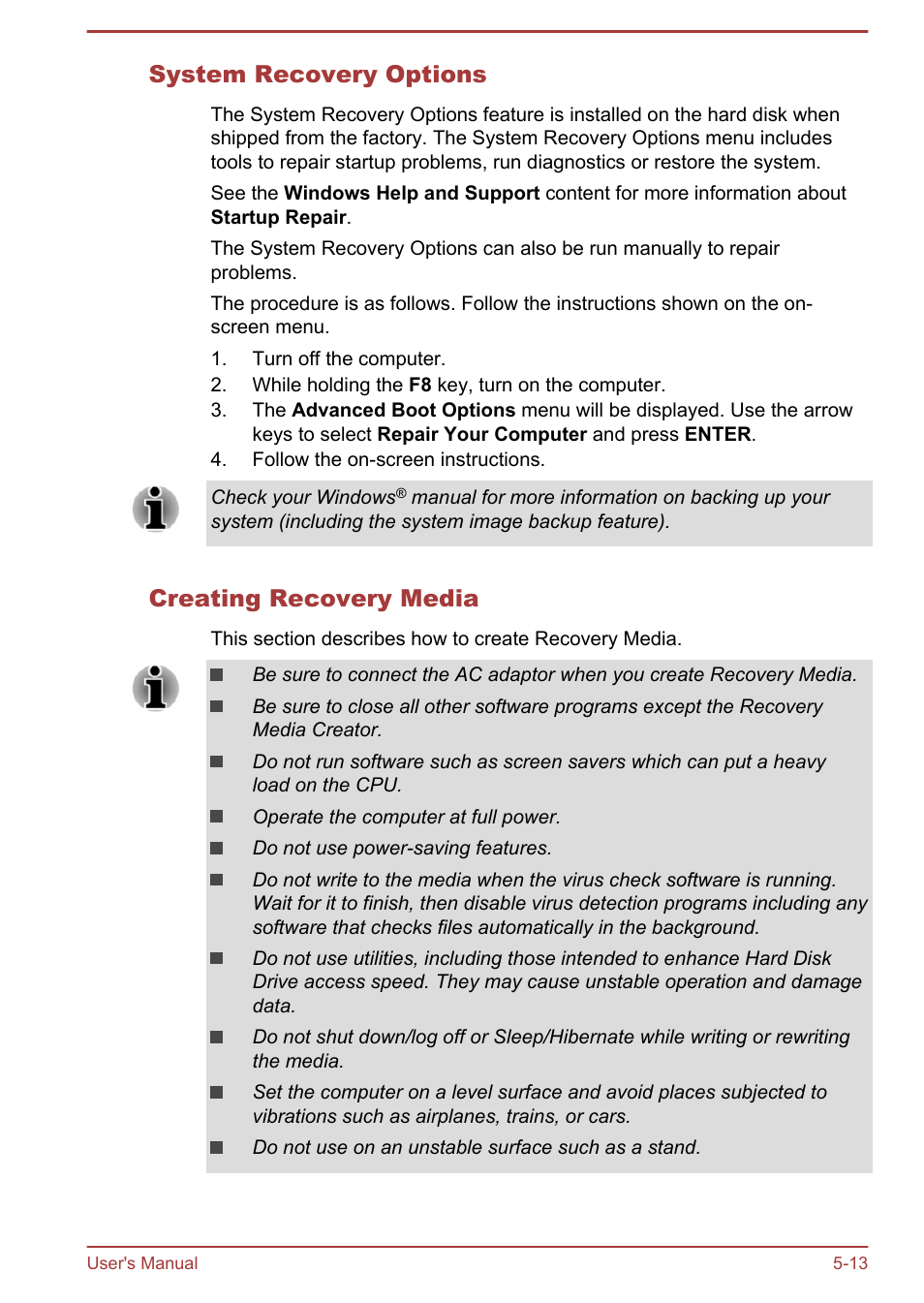 System recovery options, Creating recovery media | Toshiba Satellite L70T-A User Manual | Page 99 / 137
