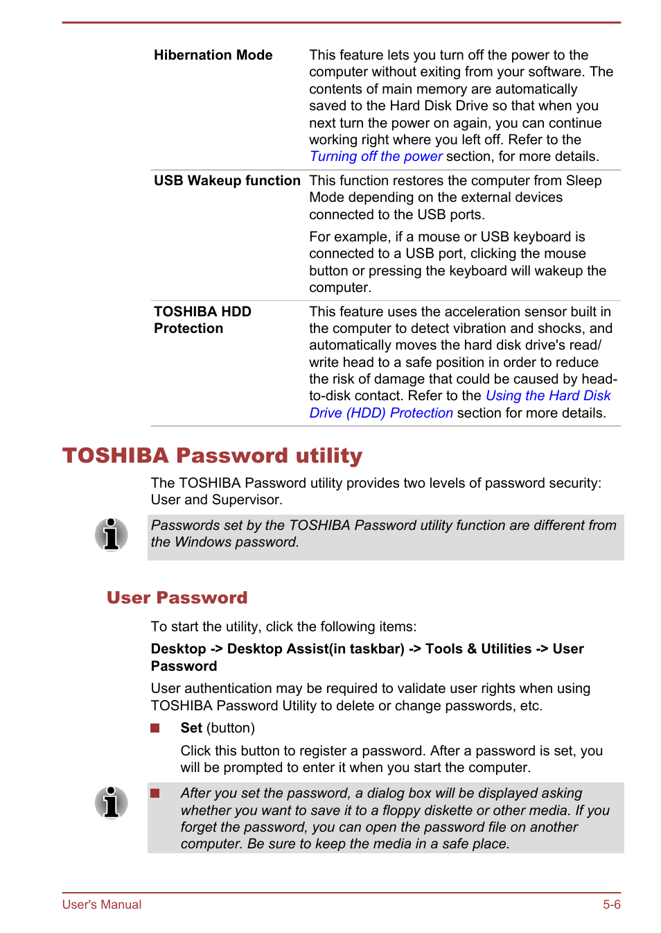 Toshiba password utility, User password, Toshiba password utility -6 | Toshiba Qosmio X875 User Manual | Page 120 / 158