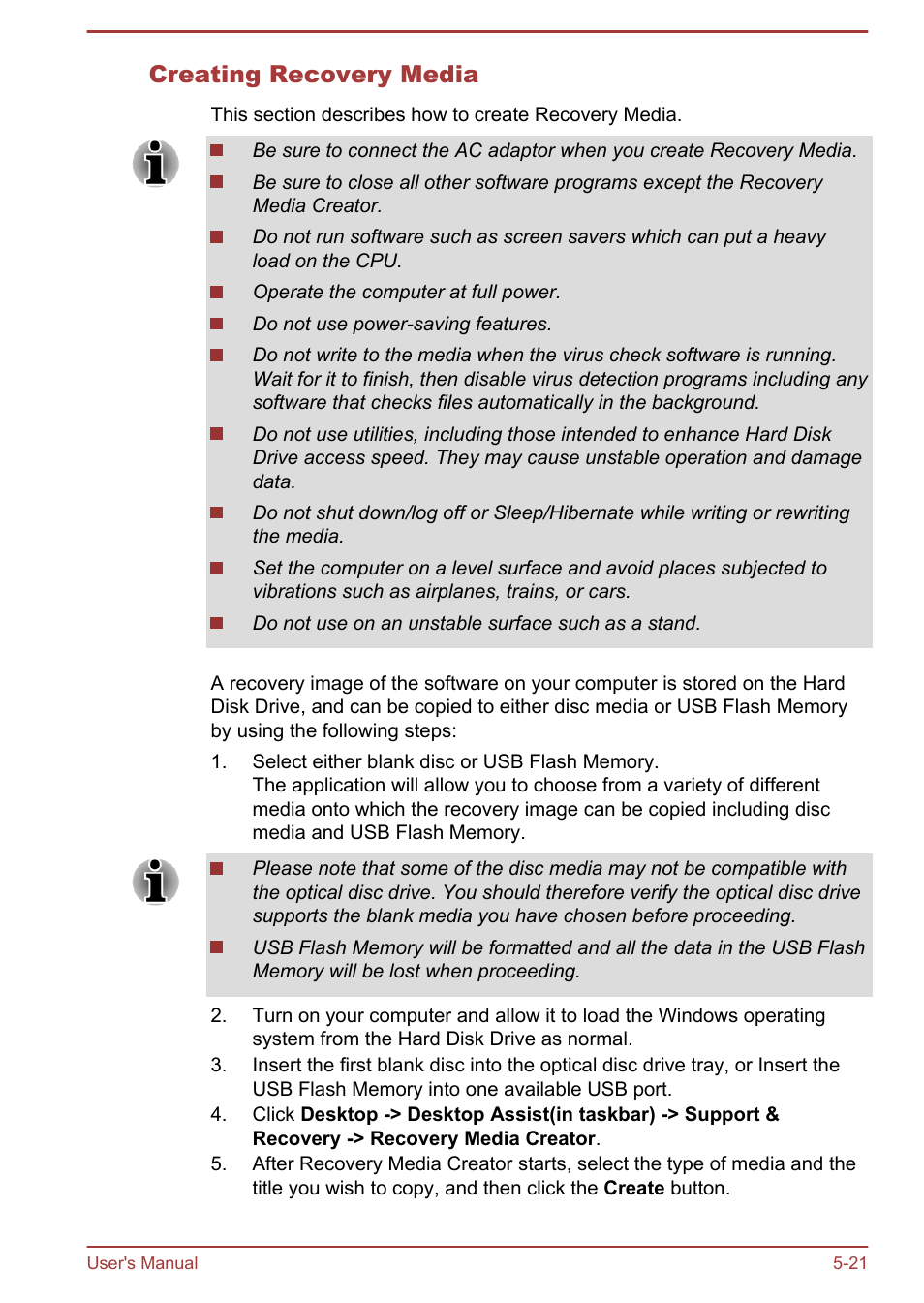 Creating recovery media | Toshiba Qosmio X875 User Manual | Page 135 / 158