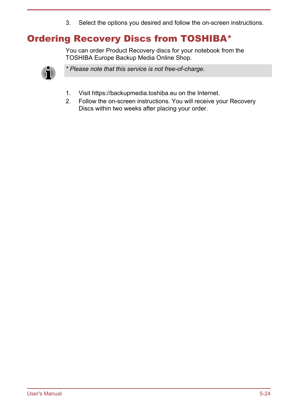 Ordering recovery discs from toshiba, Ordering recovery discs from toshiba* -24 | Toshiba Qosmio X875 User Manual | Page 138 / 158