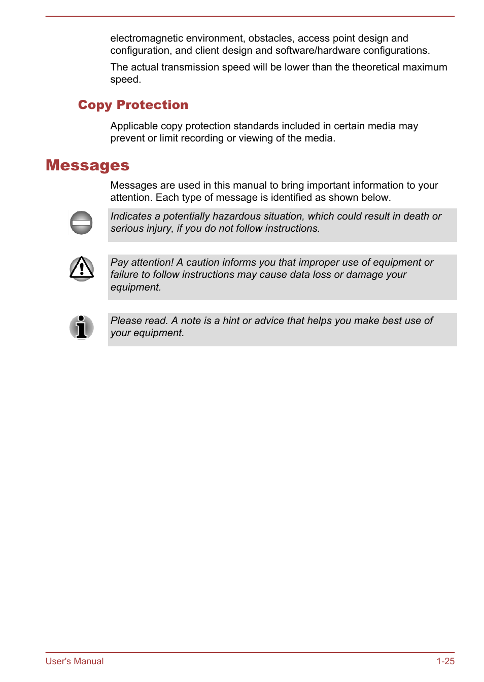 Copy protection, Messages, Messages -25 | Toshiba Qosmio X875 User Manual | Page 29 / 158